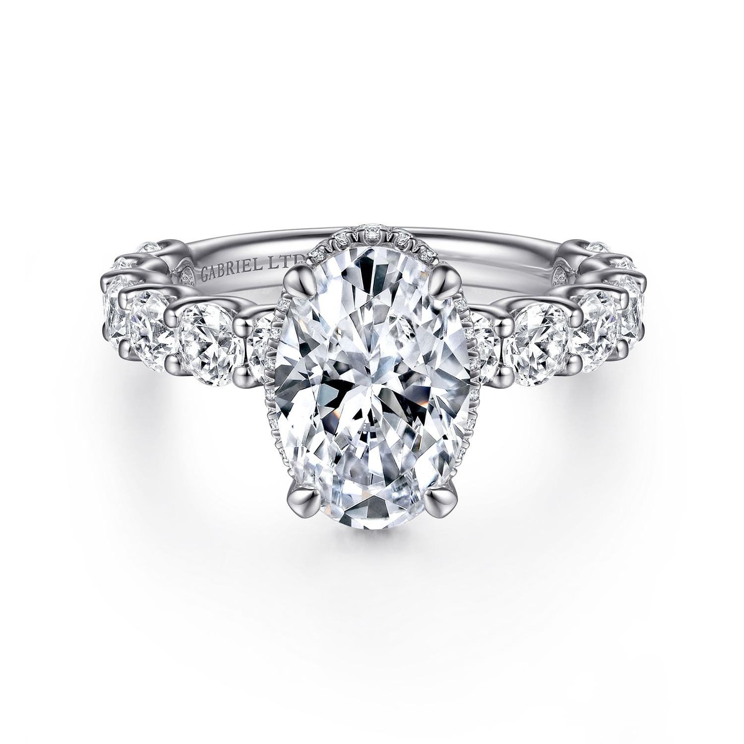 Leeda - 14K White Gold Oval Hidden Halo Diamond Engagement Ring