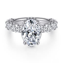 Leeda - 14K White Gold Oval Hidden Halo Diamond Engagement Ring