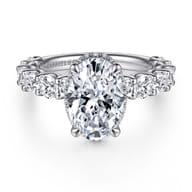 Leeda - 14K White Gold Oval Hidden Halo Diamond Engagement Ring