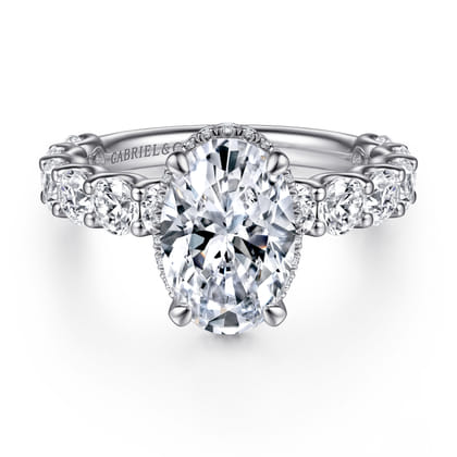 Leeda - 14K White Gold Oval Hidden Halo Diamond Engagement Ring