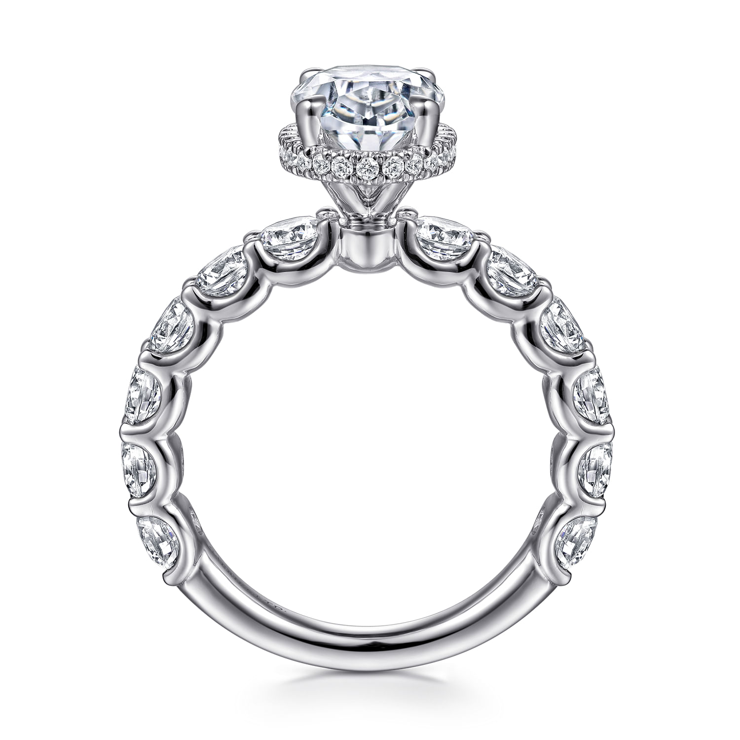 Leeda - 14K White Gold Oval Hidden Halo Diamond Engagement Ring