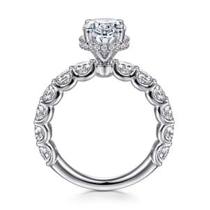 Leeda - 14K White Gold Oval Hidden Halo Diamond Engagement Ring