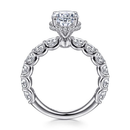 Leeda - 14K White Gold Oval Hidden Halo Diamond Engagement Ring