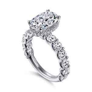Leeda - 14K White Gold Oval Hidden Halo Diamond Engagement Ring