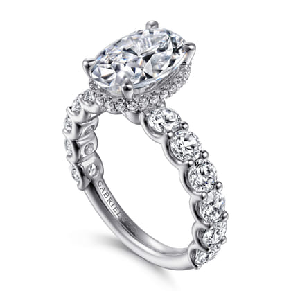Leeda - 14K White Gold Oval Hidden Halo Diamond Engagement Ring