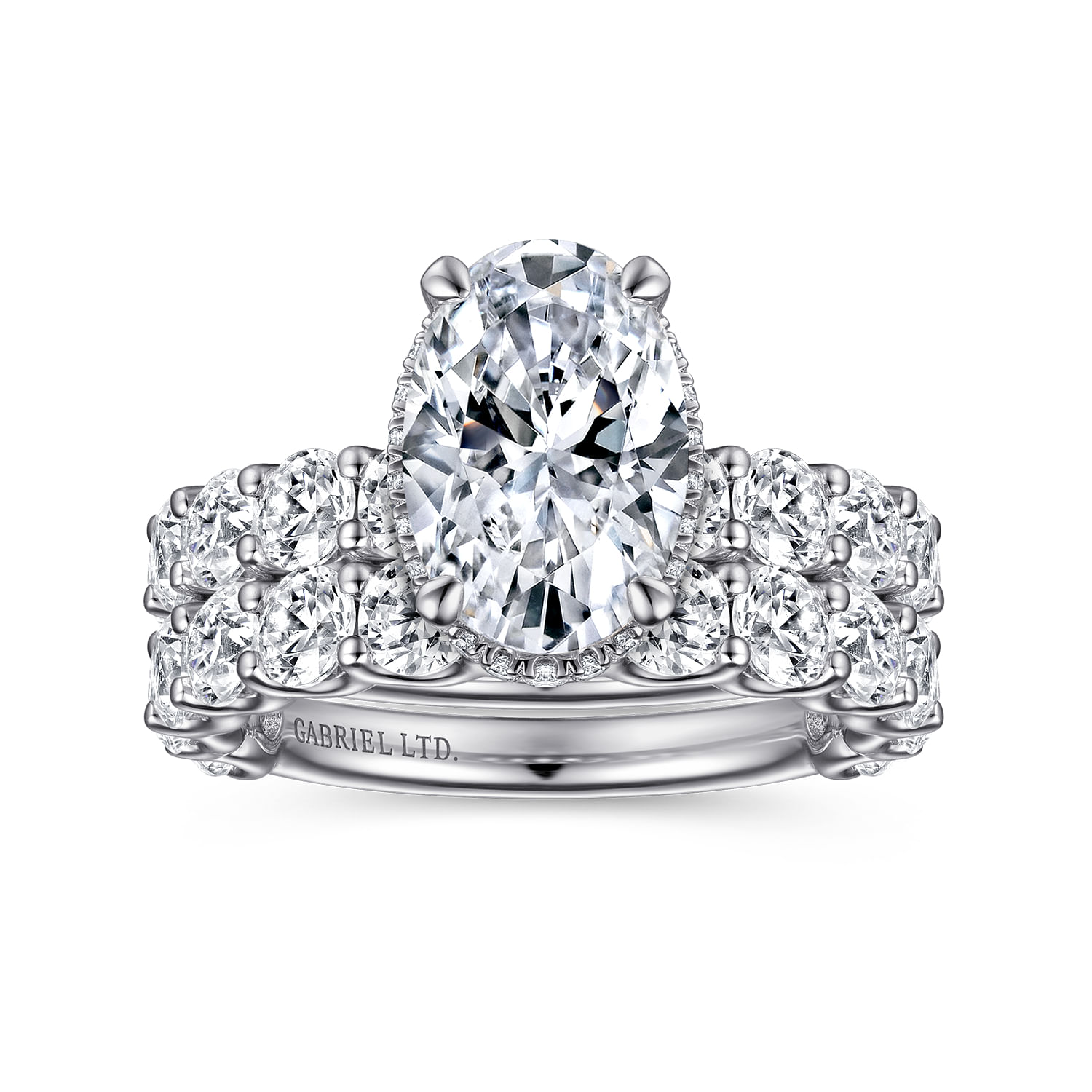 Leeda - 14K White Gold Oval Hidden Halo Diamond Engagement Ring