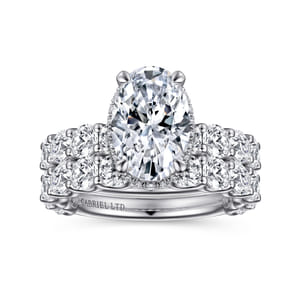Leeda - 14K White Gold Oval Hidden Halo Diamond Engagement Ring