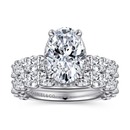 Leeda - 14K White Gold Oval Hidden Halo Diamond Engagement Ring