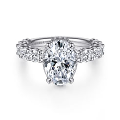 18K White Gold Oval Hidden Halo Diamond Engagement Ring