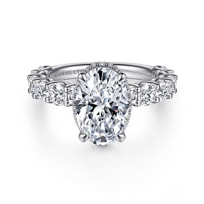 Leeda - 18K White Gold Oval Hidden Halo Diamond Engagement Ring