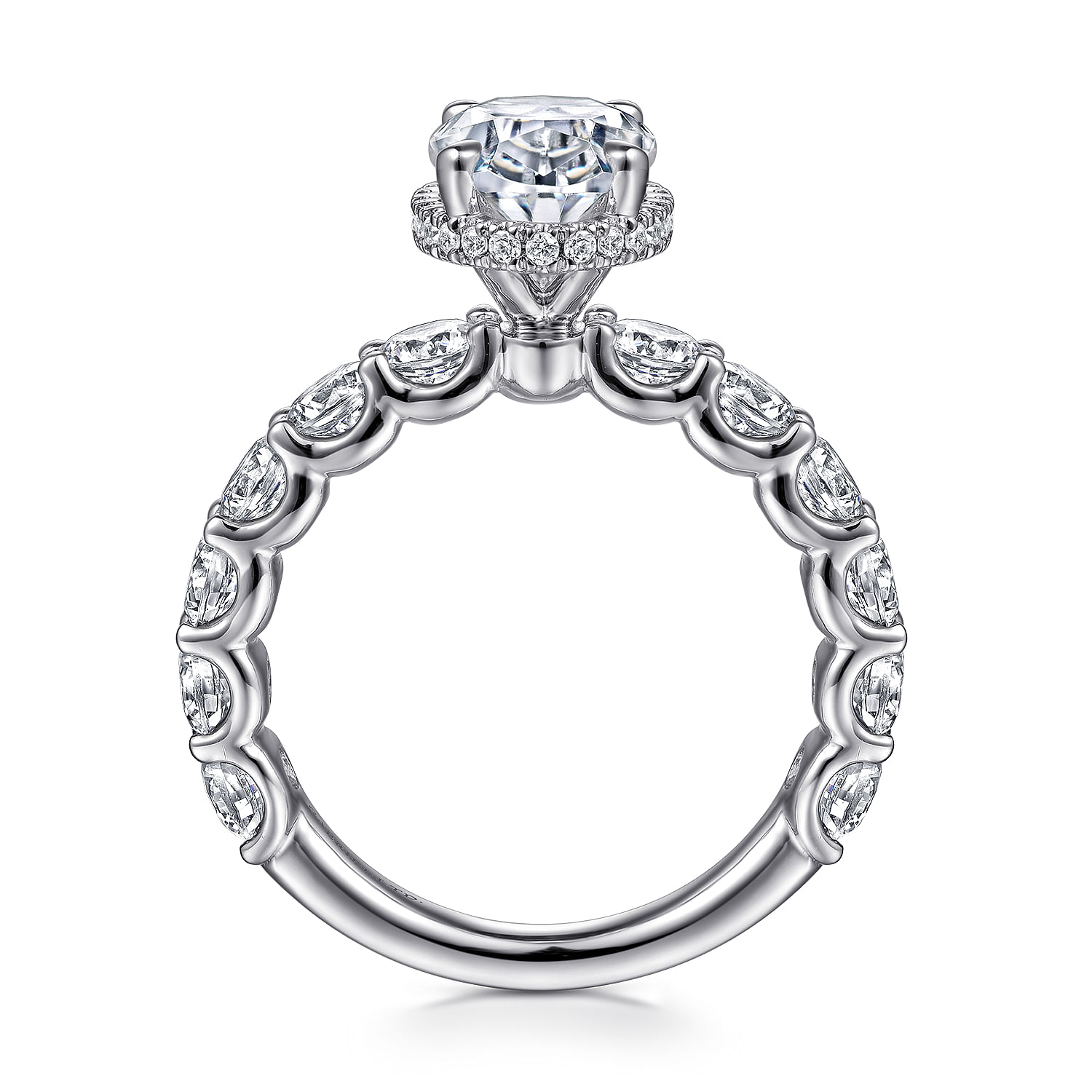 Leeda - 18K White Gold Oval Hidden Halo Diamond Engagement Ring