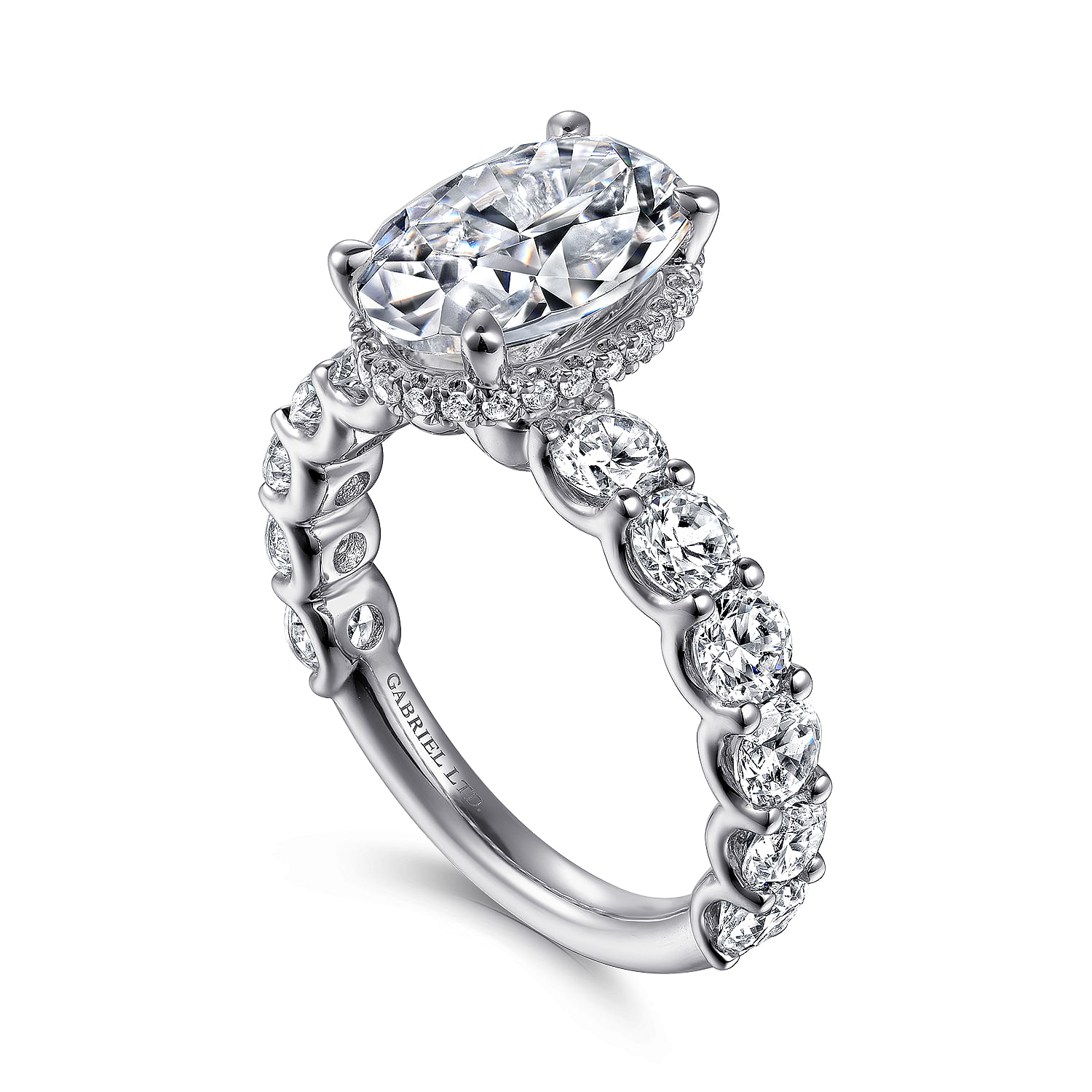 Leeda - 18K White Gold Oval Hidden Halo Diamond Engagement Ring