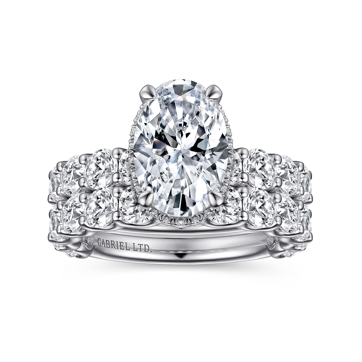 Leeda - 18K White Gold Oval Hidden Halo Diamond Engagement Ring