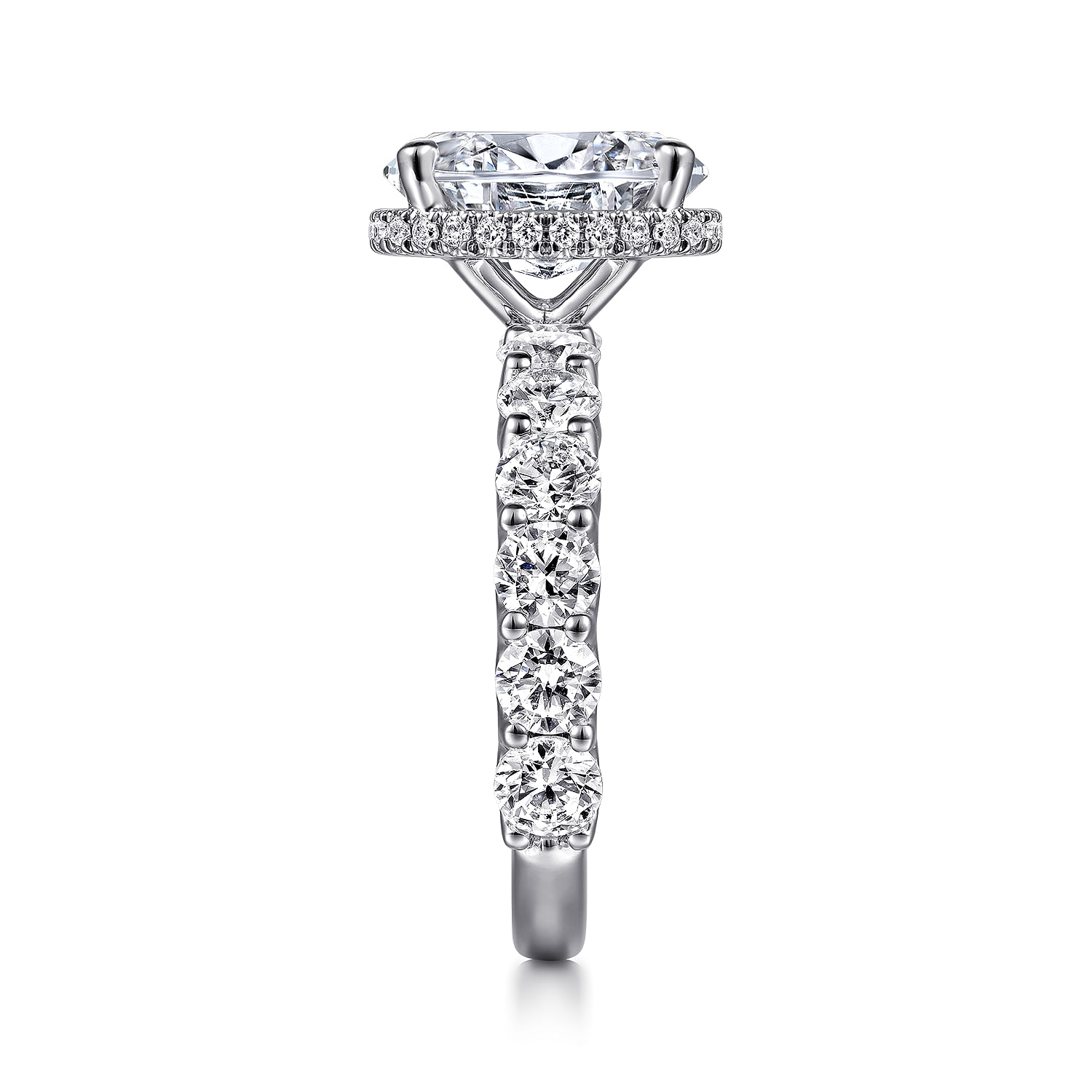 Leeda - 18K White Gold Oval Hidden Halo Diamond Engagement Ring