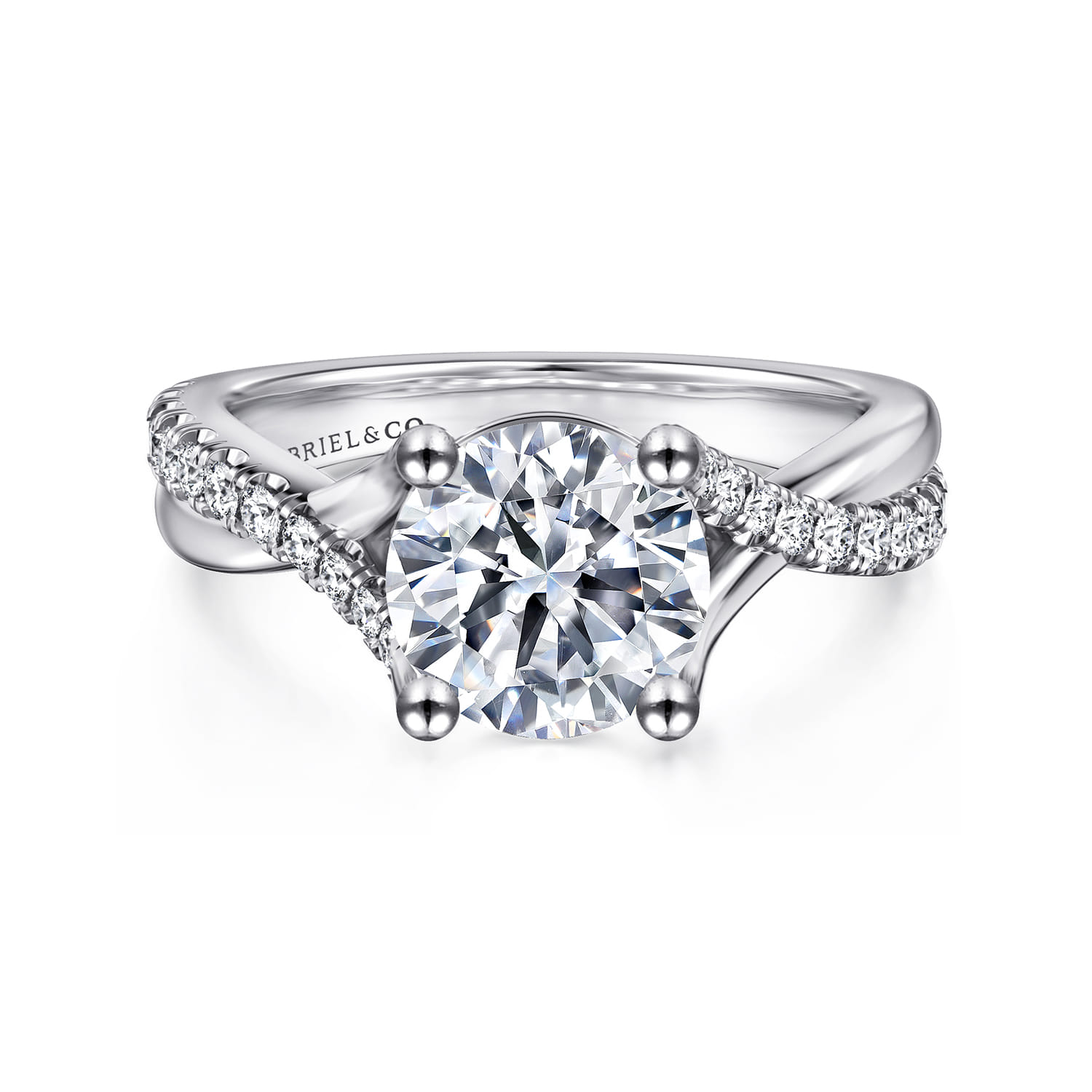 Leigh - 14K White Gold Twisted Round Diamond Engagement Ring