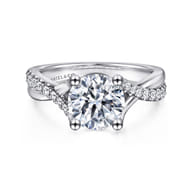 Leigh - 14K White Gold Twisted Round Diamond Engagement Ring