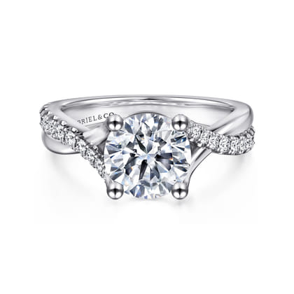 Leigh - 14K White Gold Twisted Round Diamond Engagement Ring