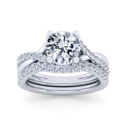 Leigh - 14K White Gold Twisted Round Diamond Engagement Ring