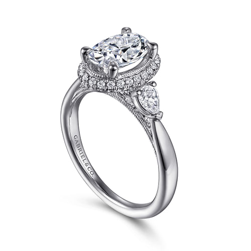 Leila - 14K White Gold Oval Halo Diamond Engagement Ring - 0.41 ct - Shot 3