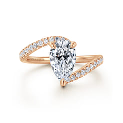 Leina - 14K Rose Gold Bypass Pear Shape Hidden Halo Diamond Engagement Ring