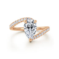 Leina - 14K Rose Gold Bypass Pear Shape Hidden Halo Diamond Engagement Ring