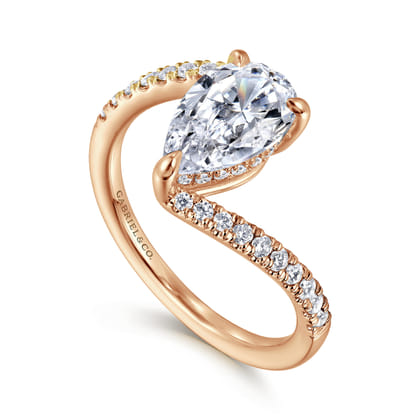 Leina - 14K Rose Gold Bypass Pear Shape Hidden Halo Diamond Engagement Ring