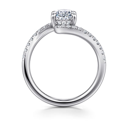 Leina - 14K White Gold Bypass Oval Shape Hidden Halo Diamond Engagement Ring