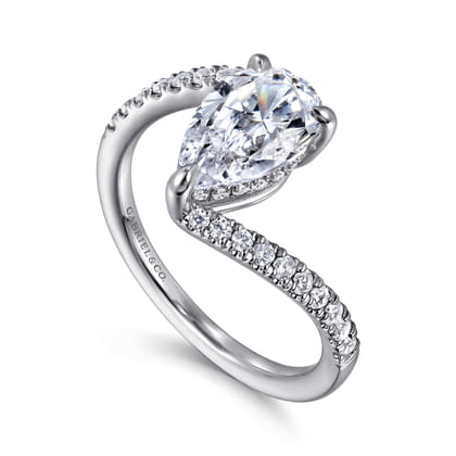 Leina - 14K White Gold Bypass Pear Shape Hidden Halo Diamond Engagement Ring