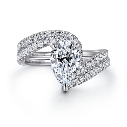 Leina - 14K White Gold Bypass Pear Shape Hidden Halo Diamond Engagement Ring