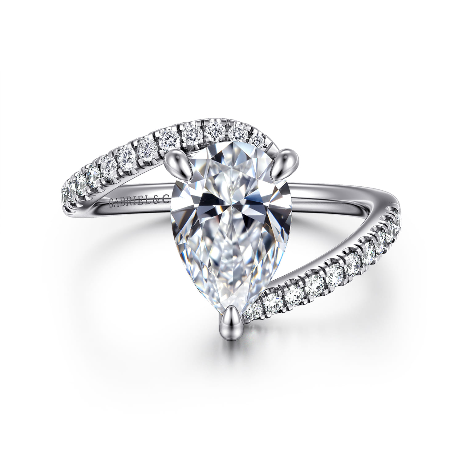 Leina - 14K White Gold Bypass Pear Shape Hidden Halo Diamond Engagement Ring