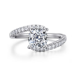 Leina - 14K White Gold Cushion Hidden Halo Diamond Engagement Ring