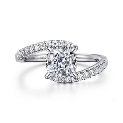 Leina - 14K White Gold Cushion Hidden Halo Diamond Engagement Ring