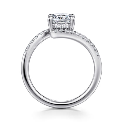 Leina - 14K White Gold Cushion Hidden Halo Diamond Engagement Ring