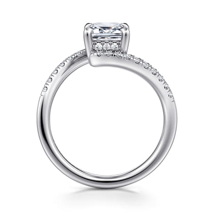 Leina - 14K White Gold Emerald Cut Hidden Halo Diamond Engagement Ring