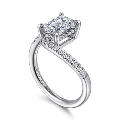 Leina - 14K White Gold Emerald Cut Hidden Halo Diamond Engagement Ring