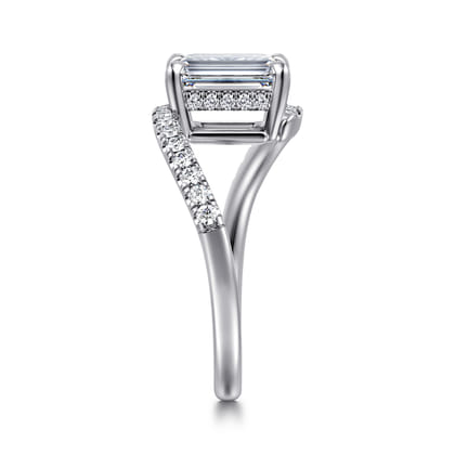 Leina - 14K White Gold Emerald Cut Hidden Halo Diamond Engagement Ring