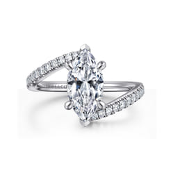 Leina - 14K White Gold Marquise Shape Hidden Halo Diamond Engagement Ring