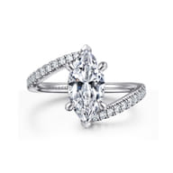 Leina - 14K White Gold Marquise Shape Hidden Halo Diamond Engagement Ring
