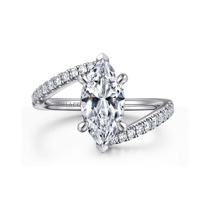 Leina - 14K White Gold Marquise Shape Hidden Halo Diamond Engagement Ring