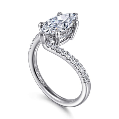 Leina - 14K White Gold Marquise Shape Hidden Halo Diamond Engagement Ring