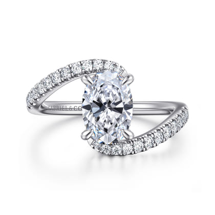 Leina - 14K White Gold Oval Hidden Halo Diamond Engagement Ring