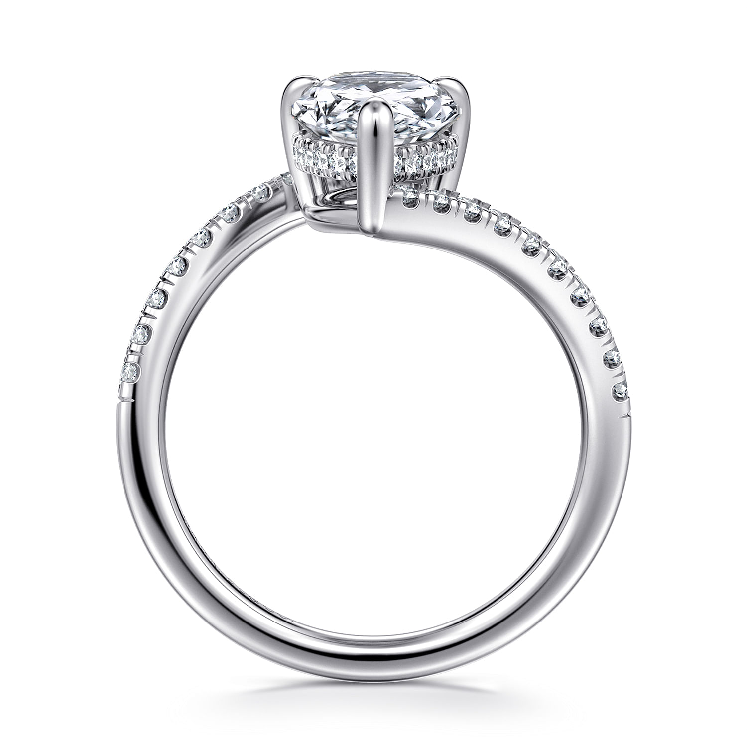Leina - 14K White Gold Pear Shape Hidden Halo Bypass Engagement Ring
