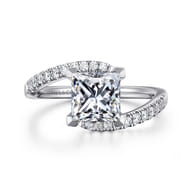 Leina - 14K White Gold Princess Hidden Halo Diamond Engagement Ring