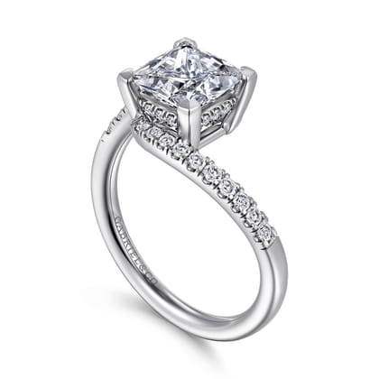 Leina - 14K White Gold Princess Hidden Halo Diamond Engagement Ring