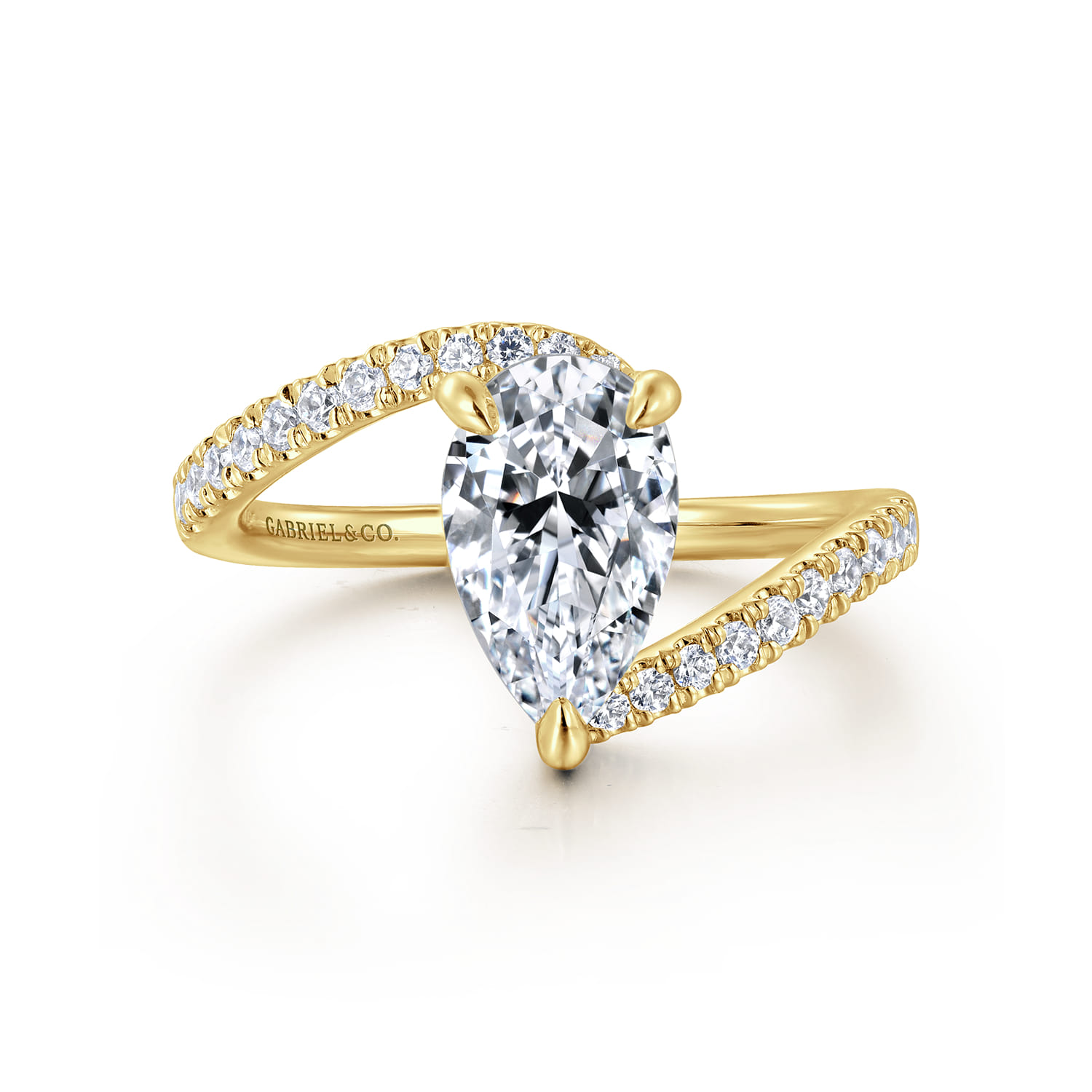 Leina - 14K Yellow Gold Bypass Pear Shape Hidden Halo Diamond Engagement Ring