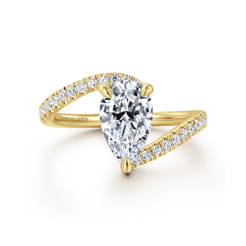 Leina - 14K Yellow Gold Bypass Pear Shape Hidden Halo Diamond Engagement Ring