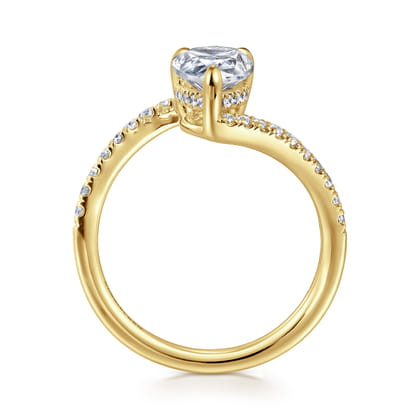 Leina - 14K Yellow Gold Bypass Pear Shape Hidden Halo Diamond Engagement Ring