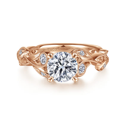 Lena - 14K Rose Gold Floral Round Diamond Engagement Ring