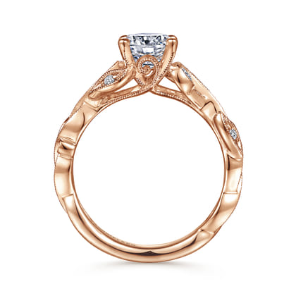 Lena - 14K Rose Gold Floral Round Diamond Engagement Ring