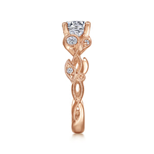 Lena - 14K Rose Gold Floral Round Diamond Engagement Ring